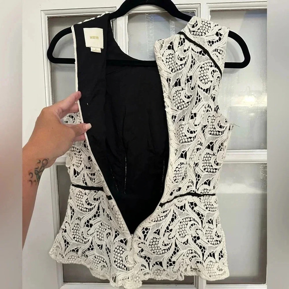 Anthropologie | Maeve | Scrolling Lace Peplum Top Sleeveless Blouse Size 2 XS - Picture 9 of 11
